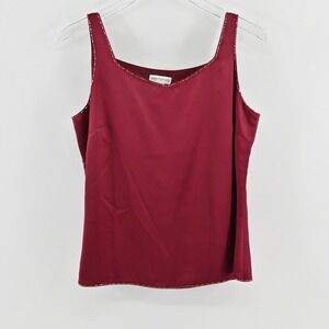 Ann Taylor Womens Beaded Silk Tank Top Size 8‎ Red Y2k Satin Elegant Square Neck